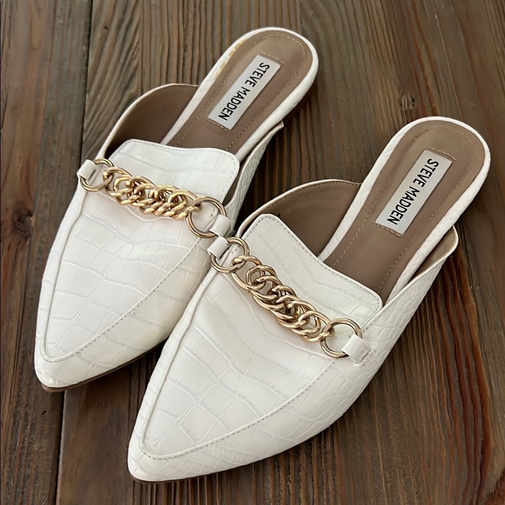 Steve Madden Gold Chain White Mules 7
